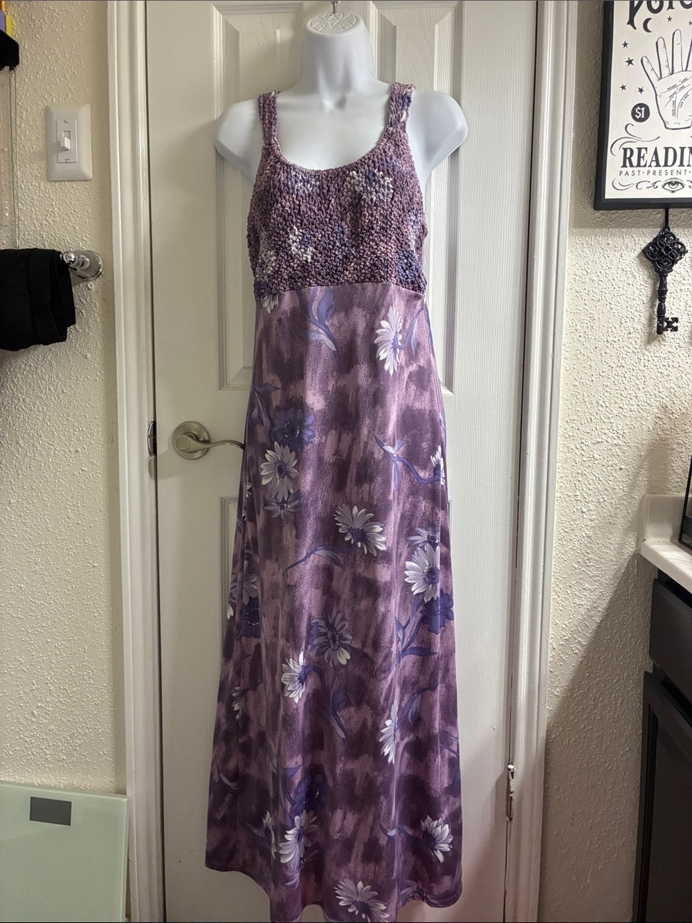 Lavender Floral Maxi Dress with Knit Bodice Vintage